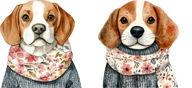 Floral Beagle Dog with Vintage Floral Scarf UV DTF Cup Wrap for 16oz Libbey Glass KA-7568