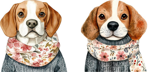 Floral Beagle Dog with Vintage Floral Scarf UV DTF Cup Wrap for 16oz Libbey Glass KA-7568