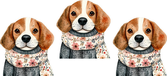 Floral Beagle Dog Trio Flower Artwork UV DTF Cup Wrap for 16oz Libbey Glass KA-7570