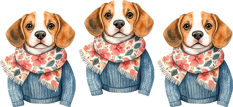 Floral Beagle Dog Family Portrait UV DTF Cup Wrap for 16oz Libbey Glass KA-7571
