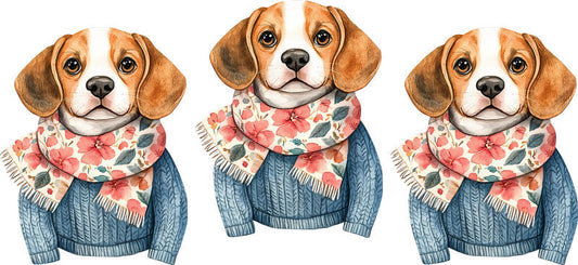 Floral Beagle Dog Family Portrait UV DTF Cup Wrap for 16oz Libbey Glass KA-7571