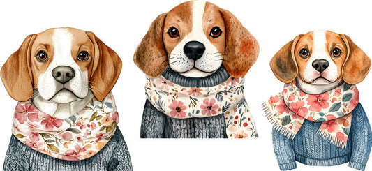 Floral Beagle Dog Pet Lover Artwork UV DTF Cup Wrap for 16oz Libbey Glass KA-7573