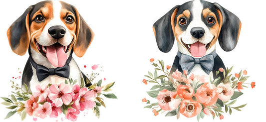 Floral Beagle Dog with Colorful Flower Bouquet UV DTF Cup Wrap for 16oz Libbey Glass KA-7574