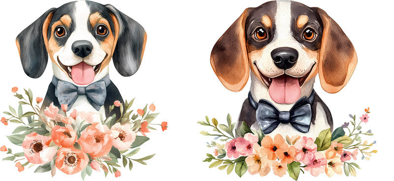 Floral Beagle Dog Watercolor Blossom Design UV DTF Cup Wrap for 16oz Libbey Glass KA-7575