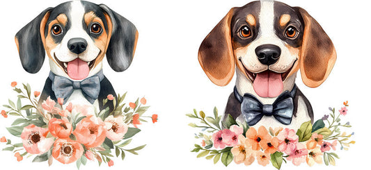 Floral Beagle Dog Watercolor Blossom Design UV DTF Cup Wrap for 16oz Libbey Glass KA-7575