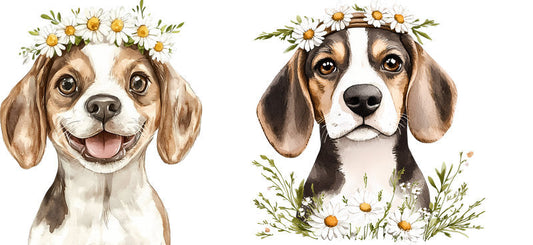 Floral Beagle Dog with Daisy Flower Crown UV DTF Cup Wrap for 16oz Libbey Glass KA-7576