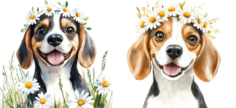 Floral Beagle Dog Wild Daisy Garden UV DTF Cup Wrap for 16oz Libbey Glass KA-7577