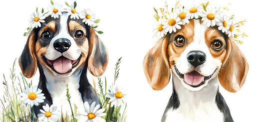Floral Beagle Dog Wild Daisy Garden UV DTF Cup Wrap for 16oz Libbey Glass KA-7577