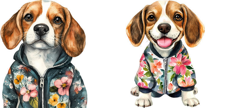 Floral Beagle Dog Fashion Flower Artwork UV DTF Cup Wrap for 16oz Libbey Glass KA-7578