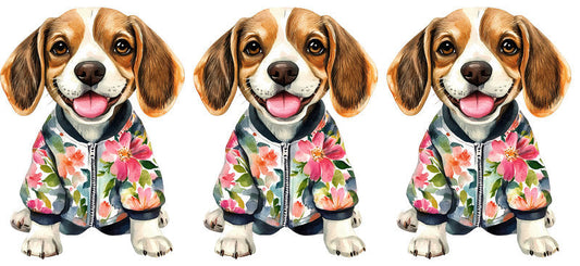 Floral Beagle Dog Trio Wildflower Design UV DTF Cup Wrap for 16oz Libbey Glass KA-7579
