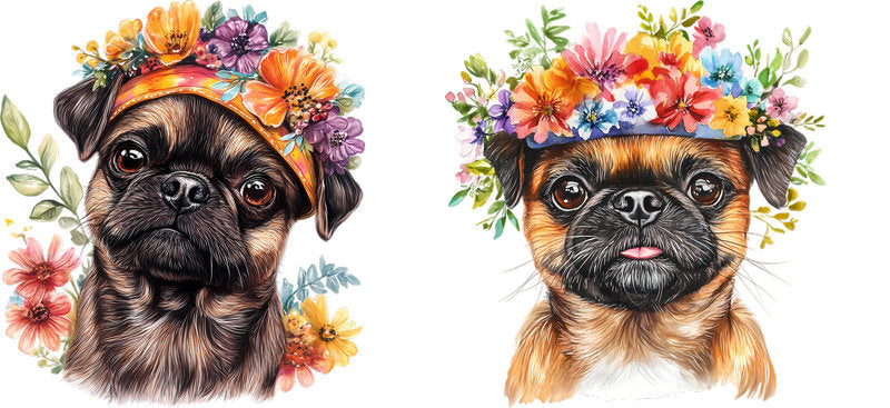 Floral Pug Dog with Bright Flower Bouquet UV DTF Cup Wrap for 16oz Libbey Glass KA-7584