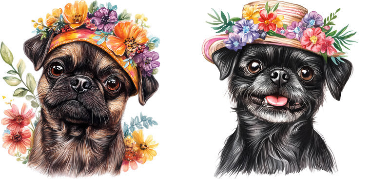 Floral Pug Dog Surrounded by Wildflowers UV DTF Cup Wrap for 16oz Libbey Glass KA-7585