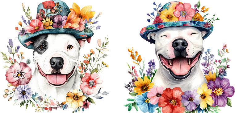 Floral Bull Terrier Dog in Blooming Garden UV DTF Cup Wrap for 16oz Libbey Glass KA-7587