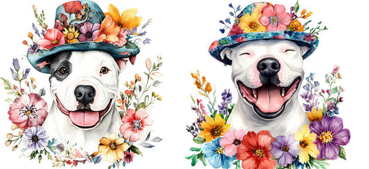Floral Bull Terrier Dog in Blooming Garden UV DTF Cup Wrap for 16oz Libbey Glass KA-7587