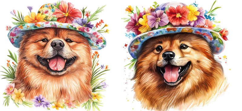 Floral Pomeranian Dog with Flower Bouquet UV DTF Cup Wrap for 16oz Libbey Glass KA-7589