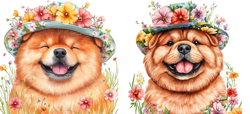 Floral Pomeranian Dog Wearing Floral Crown UV DTF Cup Wrap for 16oz Libbey Glass KA-7590