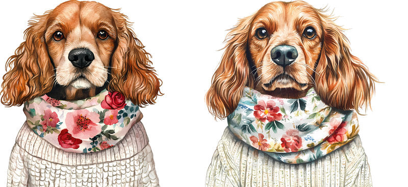 Floral Cavalier King Charles Spaniel Dog Wearing Floral Scarf UV DTF Cup Wrap for 16oz Libbey Glass KA-7591