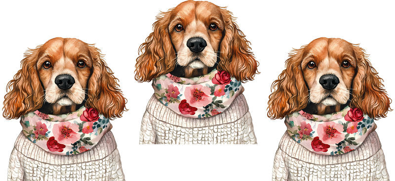 Floral Cavalier King Charles Spaniel Trio Dog Floral Artwork UV DTF Cup Wrap for 16oz Libbey Glass KA-7593