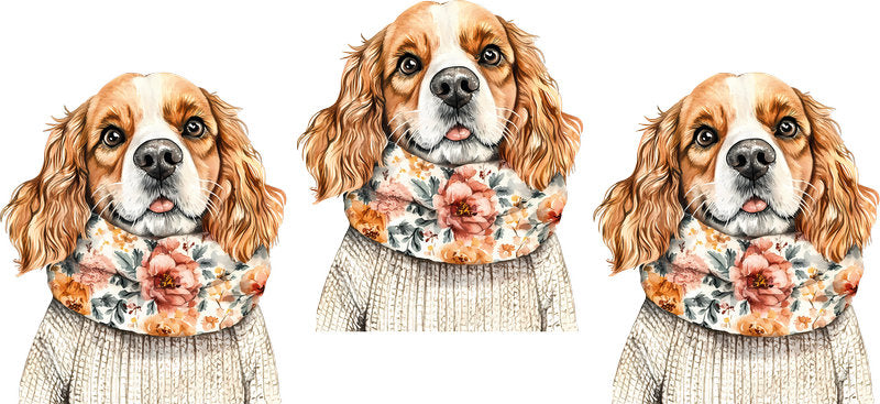 Floral Cavalier King Charles Spaniel Dog Family Portrait UV DTF Cup Wrap for 16oz Libbey Glass KA-7594