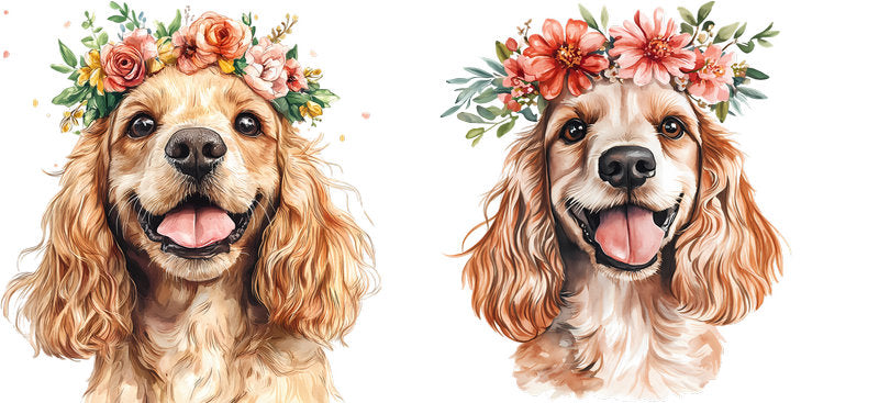 Floral Cavalier King Charles Spaniel Dog with Flower Crown UV DTF Cup Wrap for 16oz Libbey Glass KA-7598