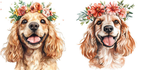 Floral Cavalier King Charles Spaniel Dog with Flower Crown UV DTF Cup Wrap for 16oz Libbey Glass KA-7598