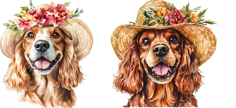 Floral Cavalier King Charles Spaniel Dog Wearing Sunflower Hat UV DTF Cup Wrap for 16oz Libbey Glass KA-7600
