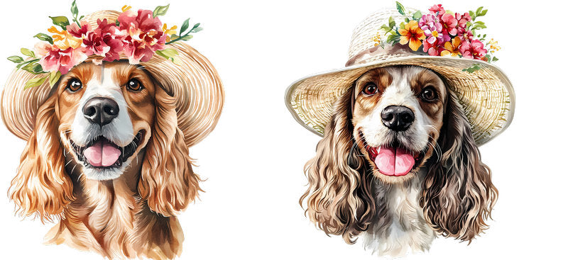 Floral Cavalier King Charles Spaniel Dog with Floral Hat UV DTF Cup Wrap for 16oz Libbey Glass KA-7601