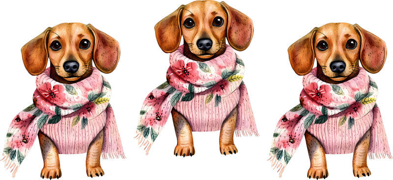 Floral Dachshund Trio Dog Flower Artwork UV DTF Cup Wrap for 16oz Libbey Glass KA-7603