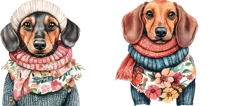 Floral Dachshund Dog Wearing Winter Scarf UV DTF Cup Wrap for 16oz Libbey Glass KA-7604