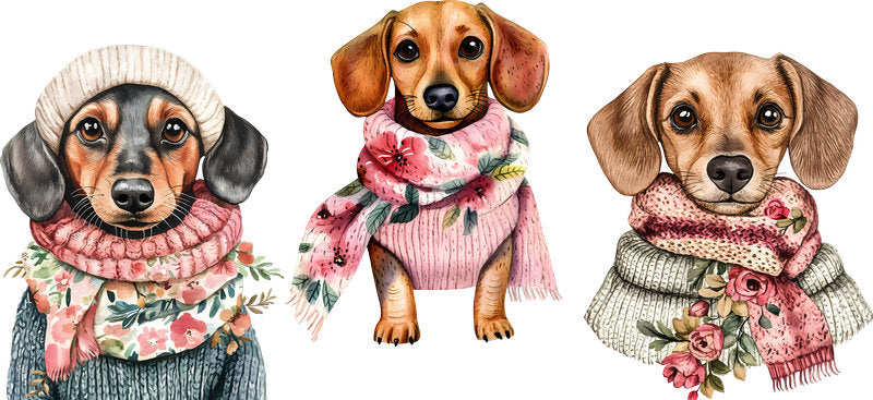 Floral Dachshund Dog Family Floral Portrait UV DTF Cup Wrap for 16oz Libbey Glass KA-7605