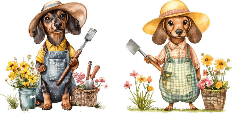 Floral Dachshund Gardener Dog UV DTF Cup Wrap for 16oz Libbey Glass KA-7607