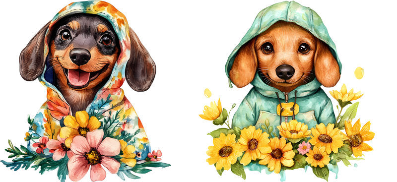 Floral Dachshund Spring Blossom Artwork UV DTF Cup Wrap for 16oz Libbey Glass KA-7610