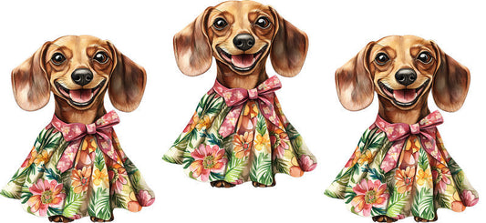 Floral Dachshund Trio Flower Dress Design UV DTF Cup Wrap for 16oz Libbey Glass KA-7612
