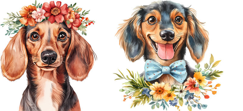 Floral Dachshund Watercolor Flower Artwork UV DTF Cup Wrap for 16oz Libbey Glass KA-7615