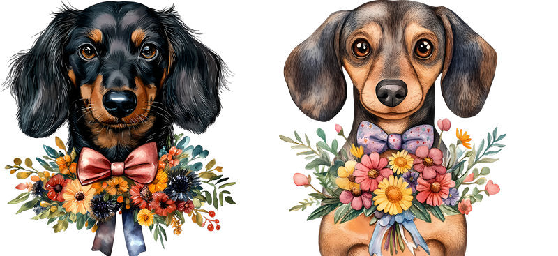 Floral Dachshund Dog with Flower Bouquet UV DTF Cup Wrap for 16oz Libbey Glass KA-7616