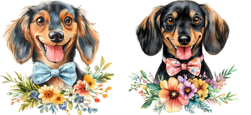 Floral Dachshund Botanical Garden Design UV DTF Cup Wrap for 16oz Libbey Glass KA-7617