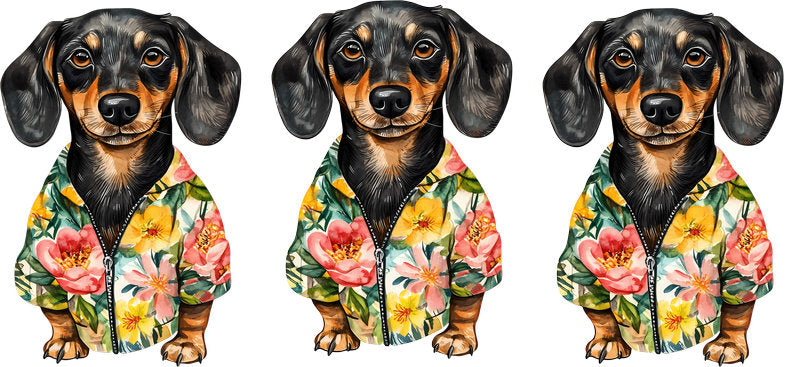 Floral Dachshund Trio Floral Shirt Artwork UV DTF Cup Wrap for 16oz Libbey Glass KA-7619