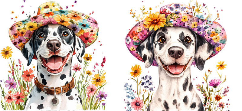 Floral Dalmatian Dog with Flower Bouquet UV DTF Cup Wrap for 16oz Libbey Glass KA-7623