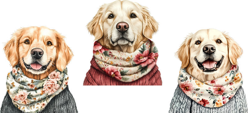 Floral Golden Retriever Dog with Flower Bouquet UV DTF Cup Wrap for 16oz Libbey Glass KA-7631