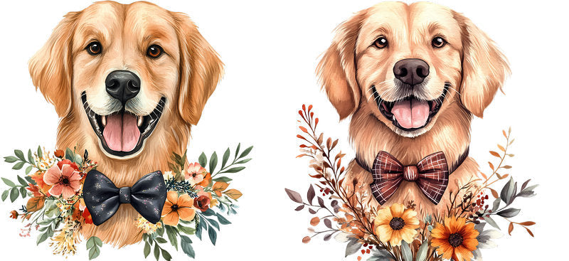Floral Golden Retriever Dog Wearing Sunflower Hat UV DTF Cup Wrap for 16oz Libbey Glass KA-7636