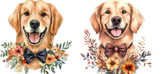 Floral Golden Retriever Dog Wearing Sunflower Hat UV DTF Cup Wrap for 16oz Libbey Glass KA-7636