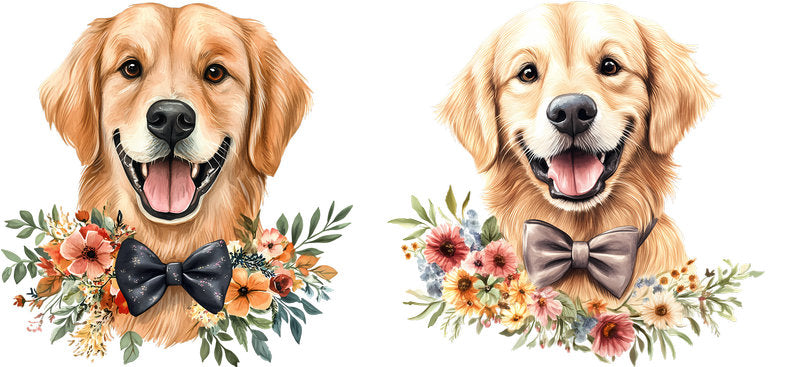 Floral Golden Retriever Dog Trio Flower Artwork UV DTF Cup Wrap for 16oz Libbey Glass KA-7637