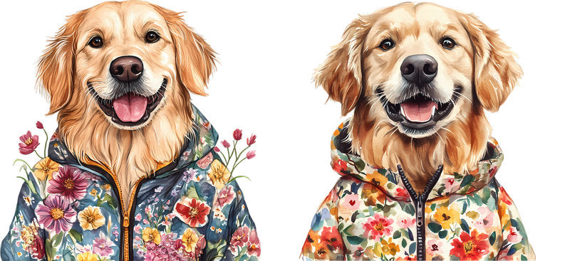 Floral Golden Retriever Dog Blossom Floral Design UV DTF Cup Wrap for 16oz Libbey Glass KA-7640