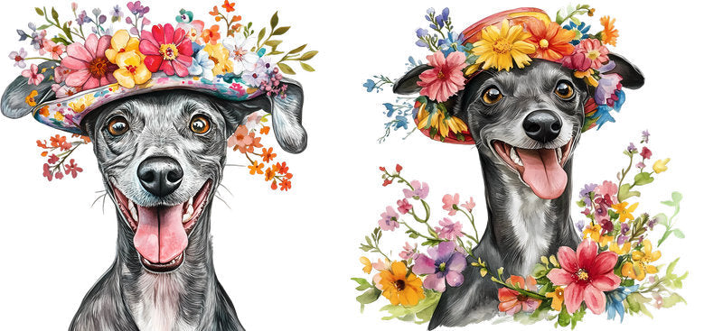Floral Greyhound Dog Wearing Flower Crown UV DTF Cup Wrap for 16oz Libbey Glass KA-7642