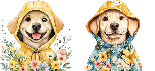Floral Golden Retriever Dog Garden Flower Design UV DTF Cup Wrap for 16oz Libbey Glass KA-7646
