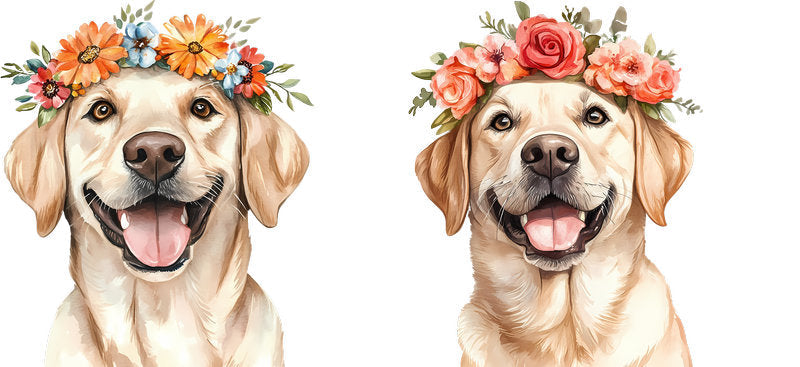 Floral Golden Retriever Dog Floral Wreath Artwork UV DTF Cup Wrap for 16oz Libbey Glass KA-7647