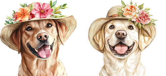 Floral Labrador Dog Wearing Flower Hat UV DTF Cup Wrap for 16oz Libbey Glass KA-7651