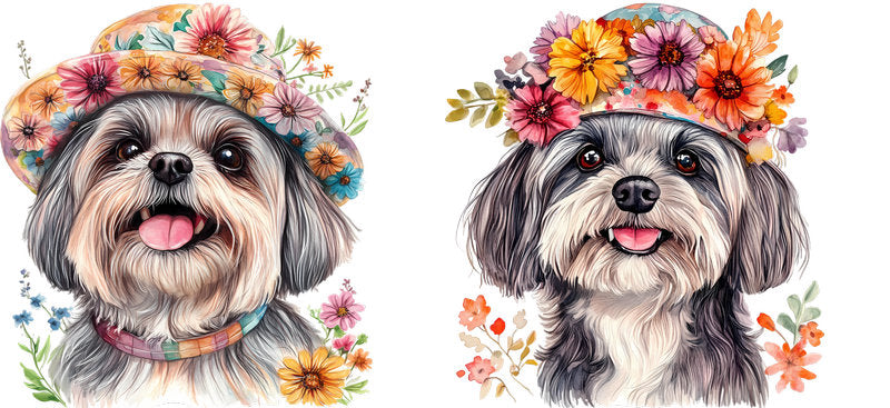 Floral Shih Tzu Dog Wearing Flower Crown UV DTF Cup Wrap for 16oz Libbey Glass KA-7658