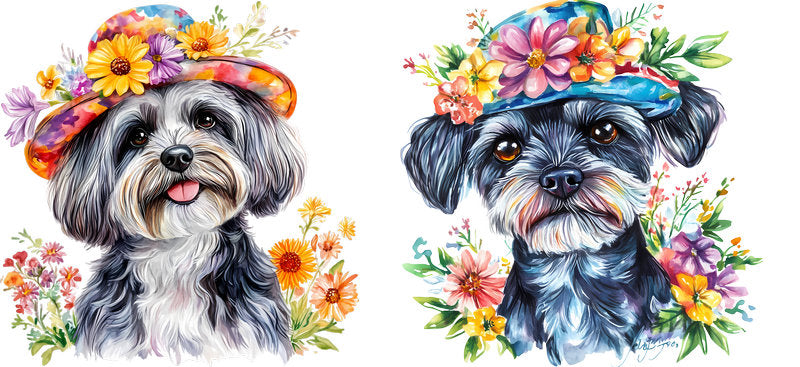 Floral Shih Tzu Dog Spring Blossom Hat Design UV DTF Cup Wrap for 16oz Libbey Glass KA-7661