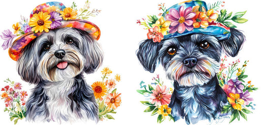 Floral Shih Tzu Dog Spring Blossom Hat Design UV DTF Cup Wrap for 16oz Libbey Glass KA-7661